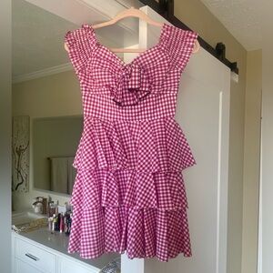 Caroline Constas Plaid Red and White Tiered Ruffled Mini Dress